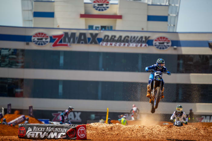 Cooper Webb catches some good air right in front of the media center and suites at zMAX Dragway. Photo provided by Dan Beaver.